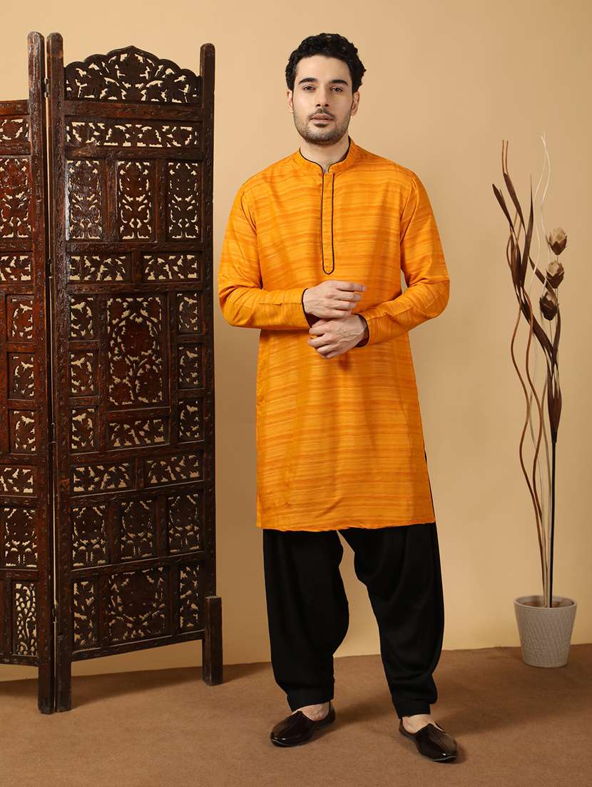 men self design mandarin neck long kurta
