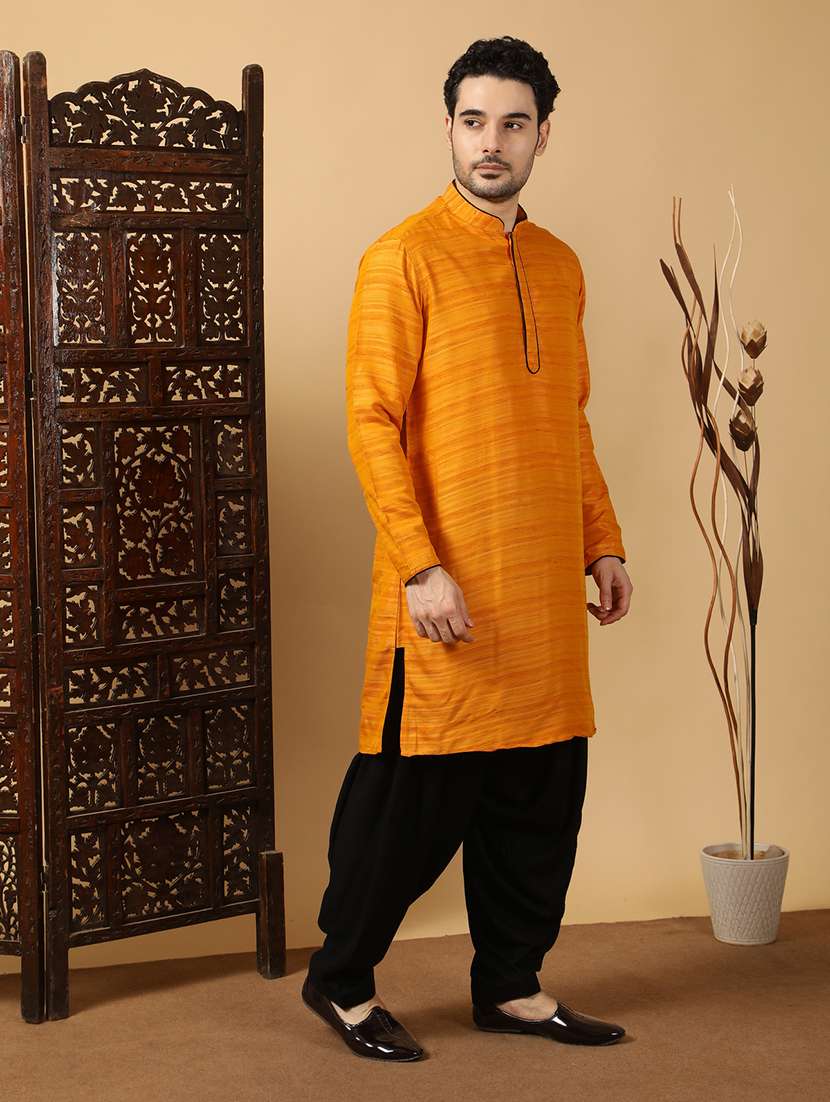 men self design mandarin neck long kurta - 22453155 -  Standard Image - 3