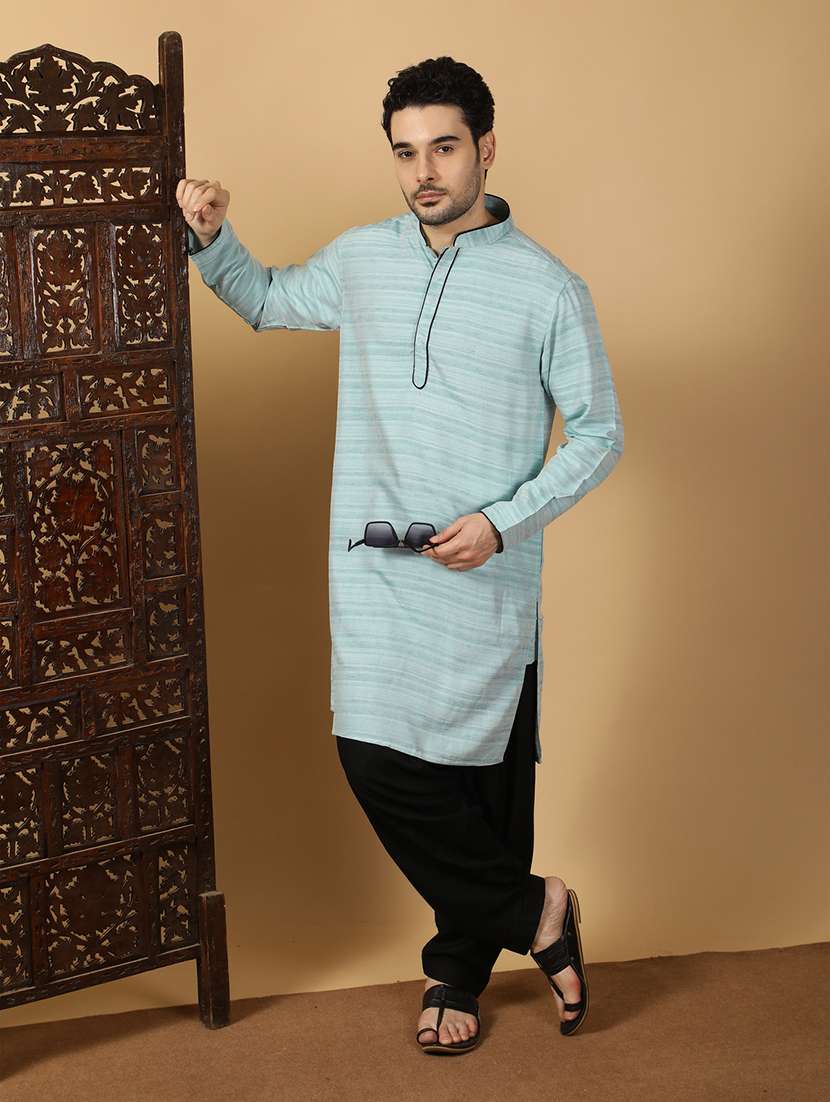 men self design mandarin neck long kurta