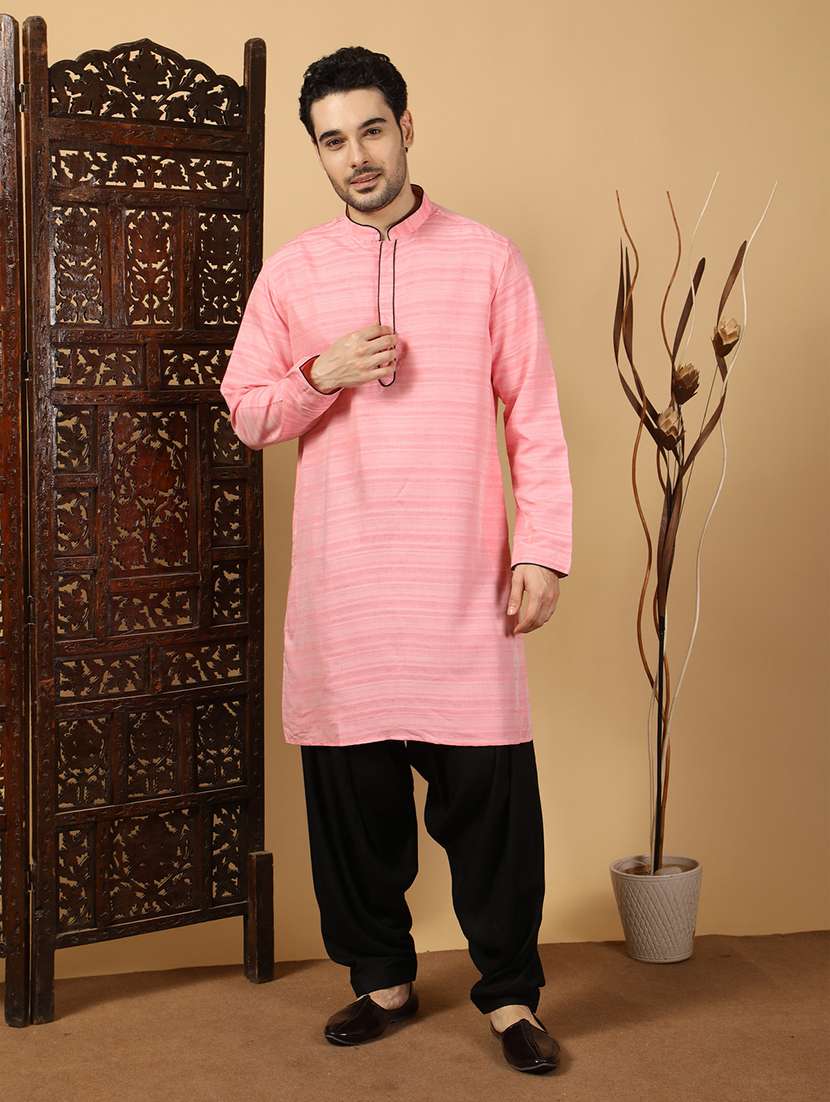 men self design mandarin neck long kurta