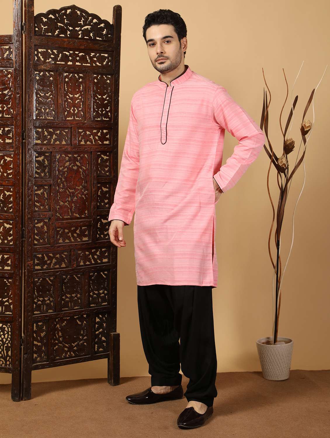 men self design mandarin neck long kurta - 22453157 -  Standard Image - 5