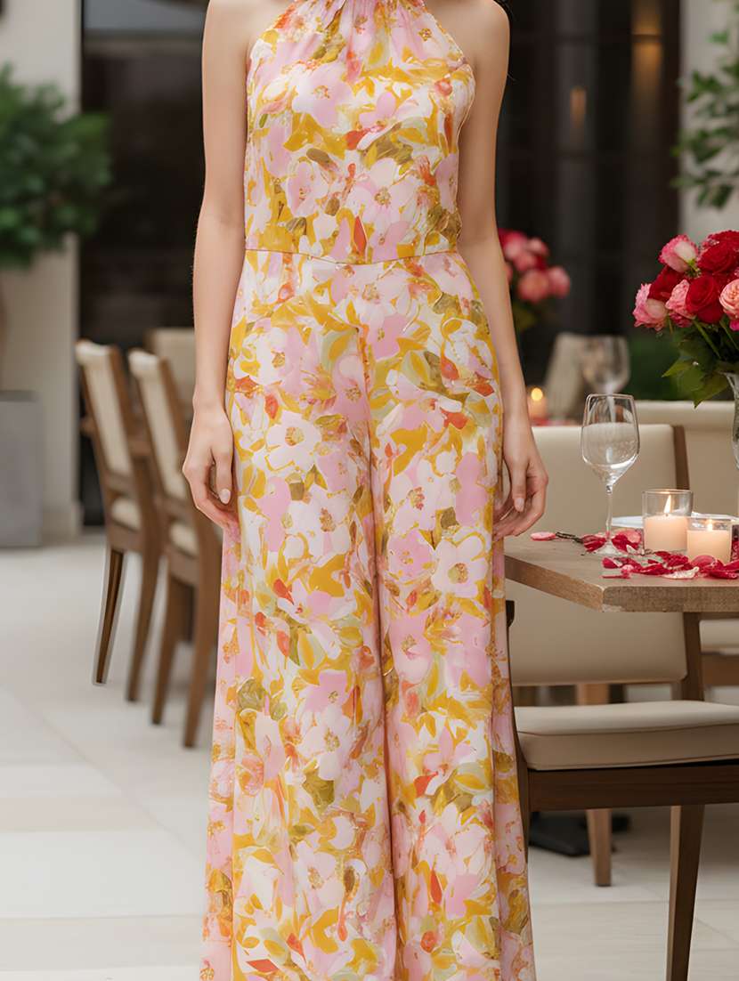 women floralyellow polyester full leg jumpsuit - 22453196 -  Standard Image - 3