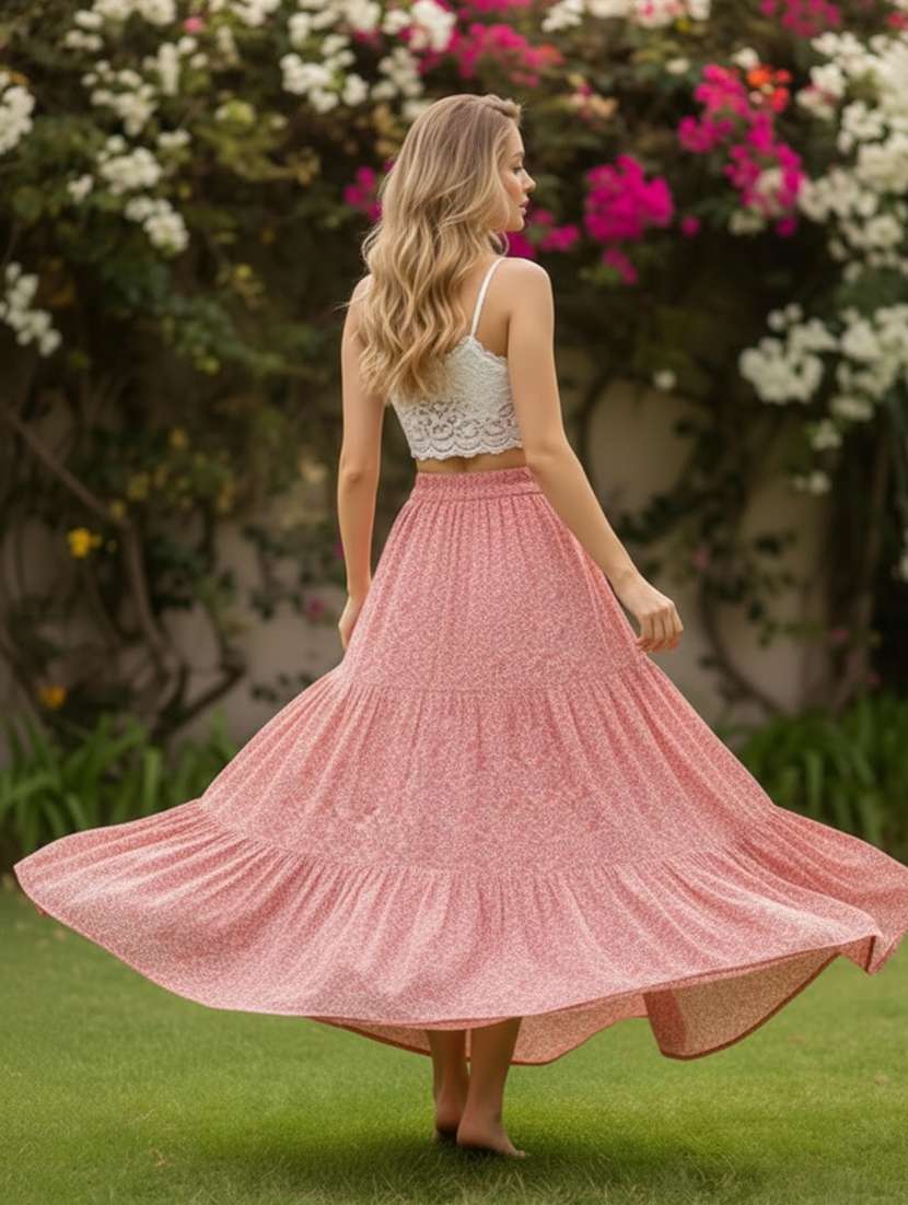 women printed high rise tiered skirt - 22453224 -  Standard Image - 3