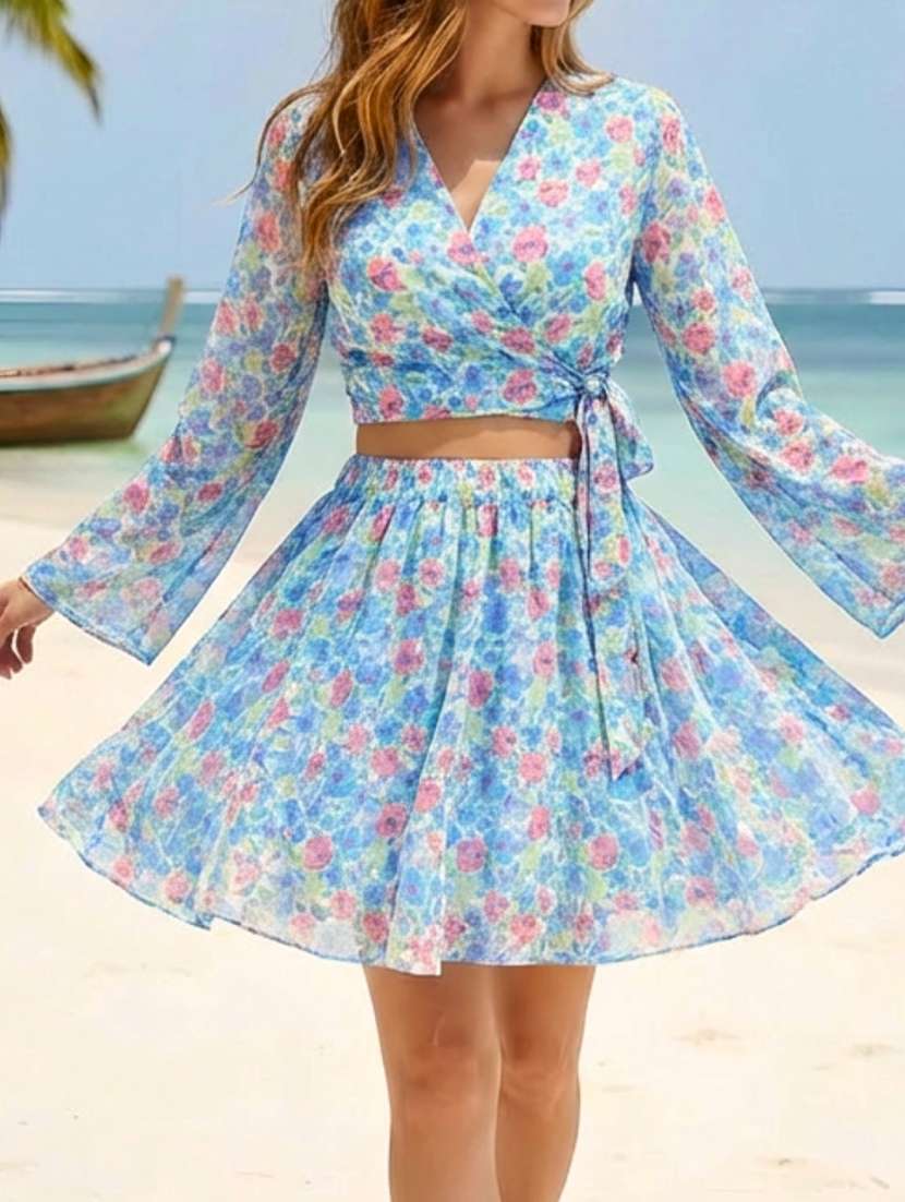 women floral print polyester top and skirt co-ords set - 22453349 -  Standard Image - 3