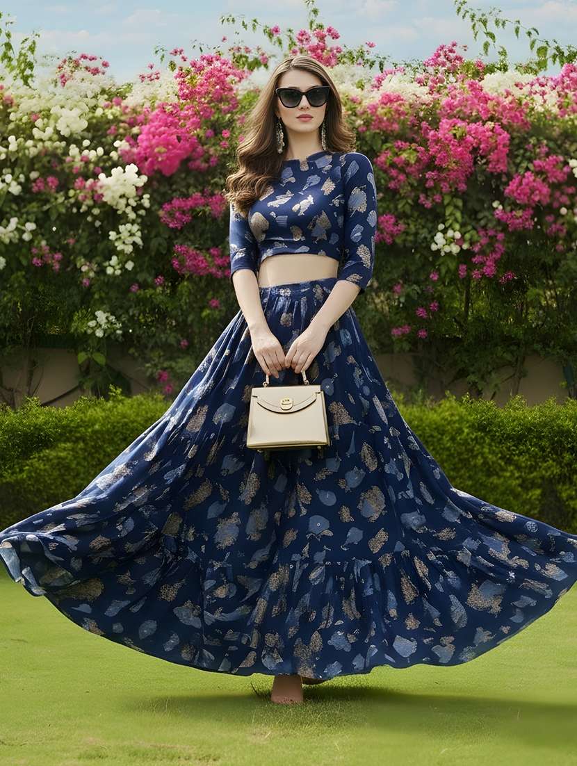 women printed cotton top and skirt set