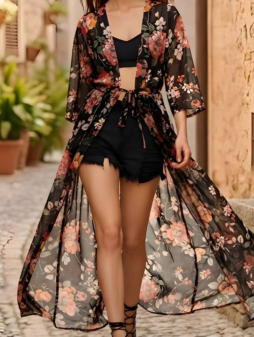 Women Floral Polyester Shrug - 22453387 -  Standard Image - 3