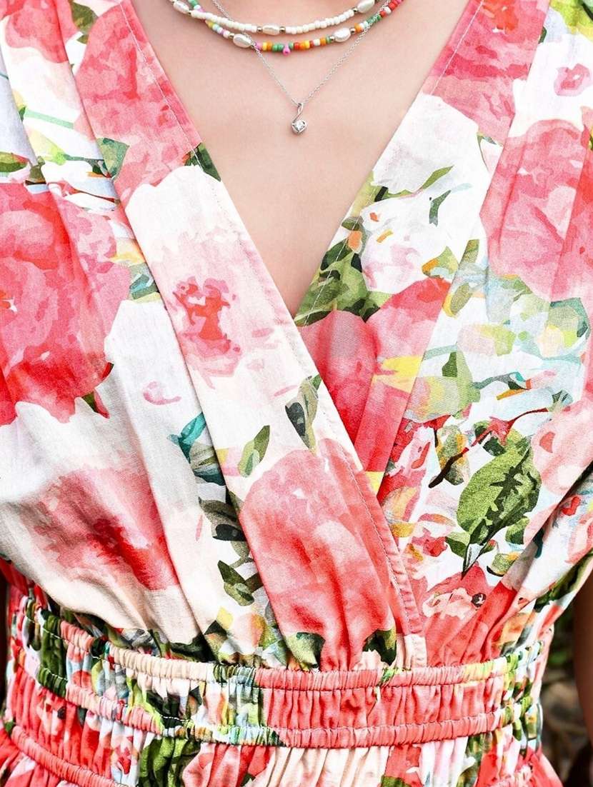 women floral tiered v neck cotton dress - 22453497 -  Standard Image - 3
