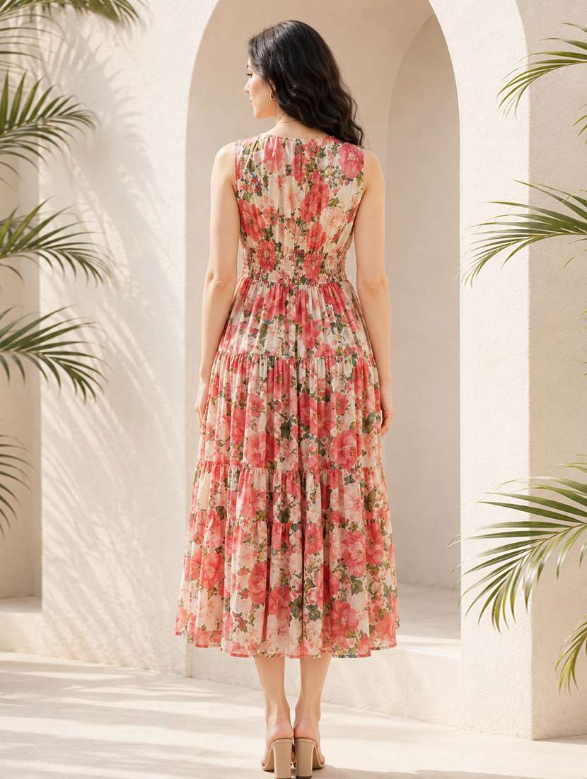 women floral tiered v neck cotton dress - 22453497 -  Standard Image - 3