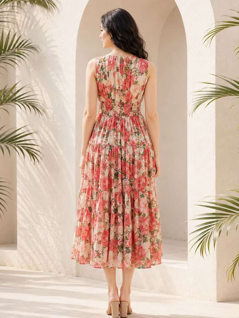 women floral tiered v neck cotton dress - 22453497 -  Standard Image - 3