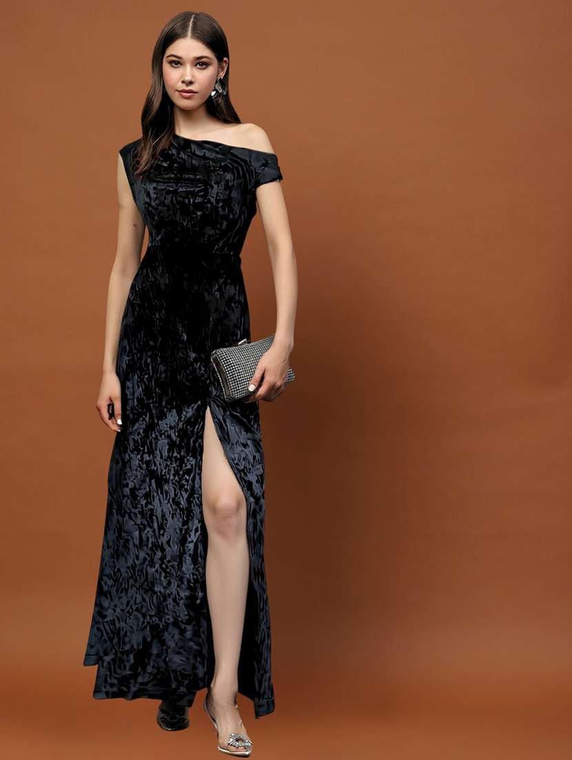 women black polyester fit & flare dress