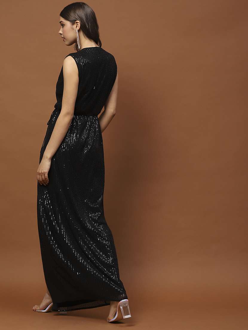 women black polyester sleeveless wrap maxi dress - 22453507 -  Standard Image - 3