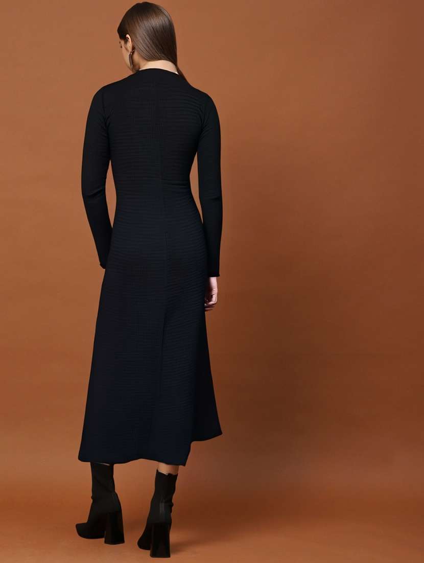 women black a-line solid polyester midi dress - 22453512 -  Standard Image - 3