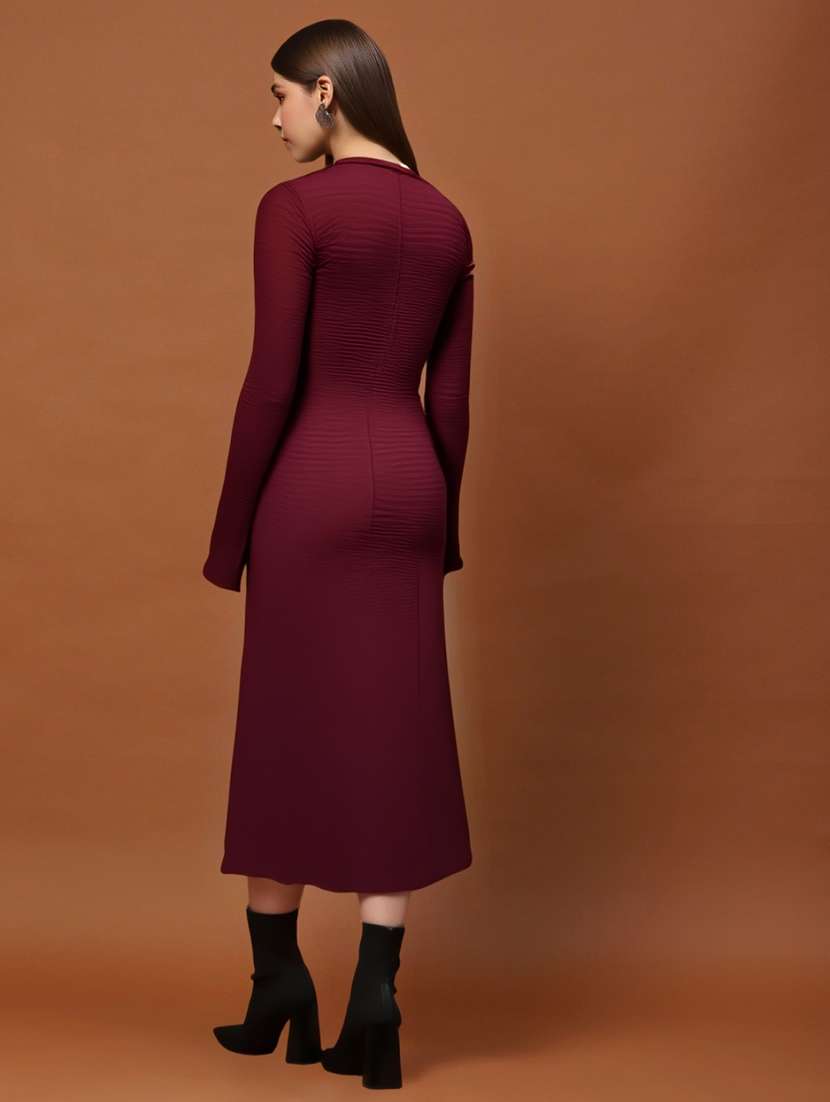 women solids a-line long sleeves dress - 22453513 -  Standard Image - 3