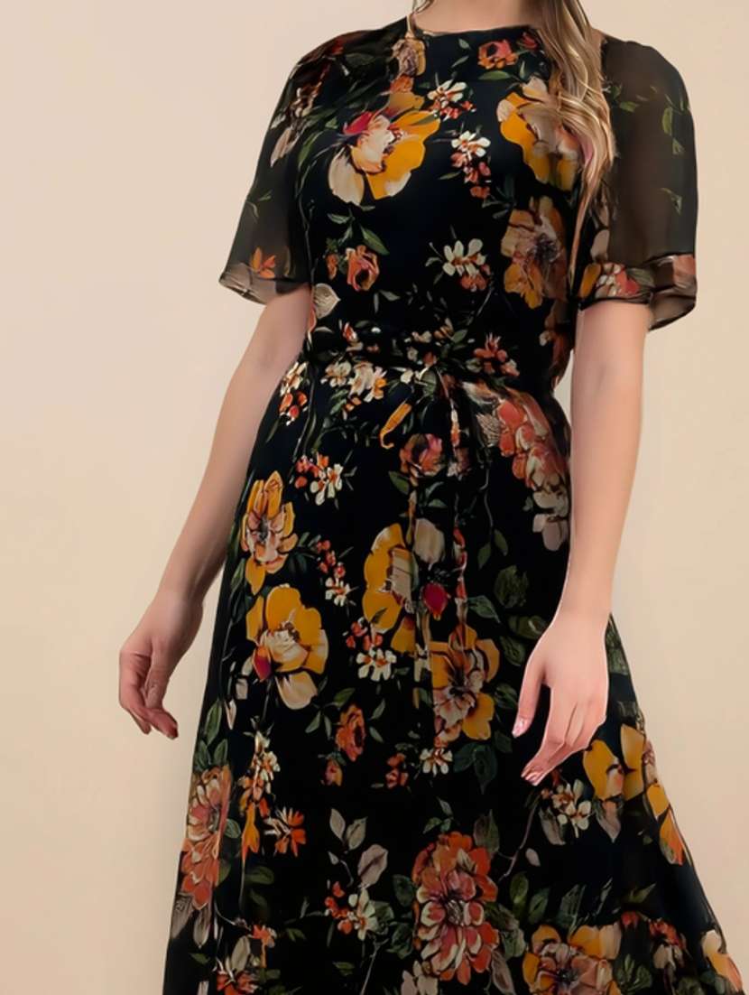 women floral black polyester fit & flare dress - 22453517 -  Standard Image - 3