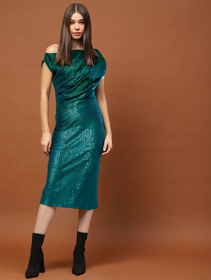 women green single shoulder bodycon midi dress
