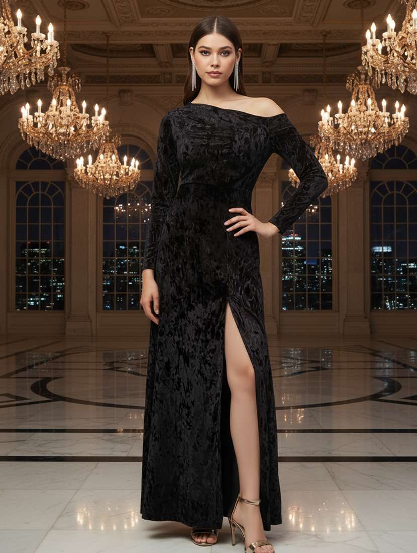 women black single shoulder maxi party dress