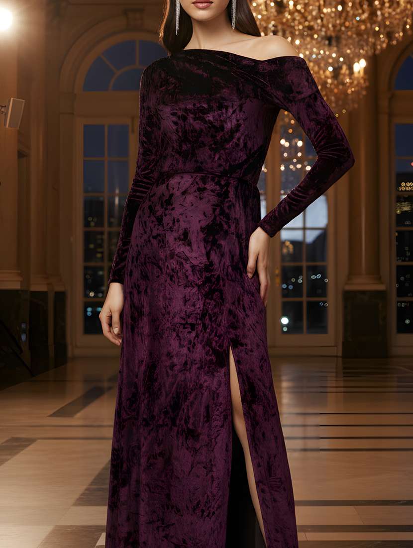 women single shoulder velvet maxi dress - 22453533 -  Standard Image - 3