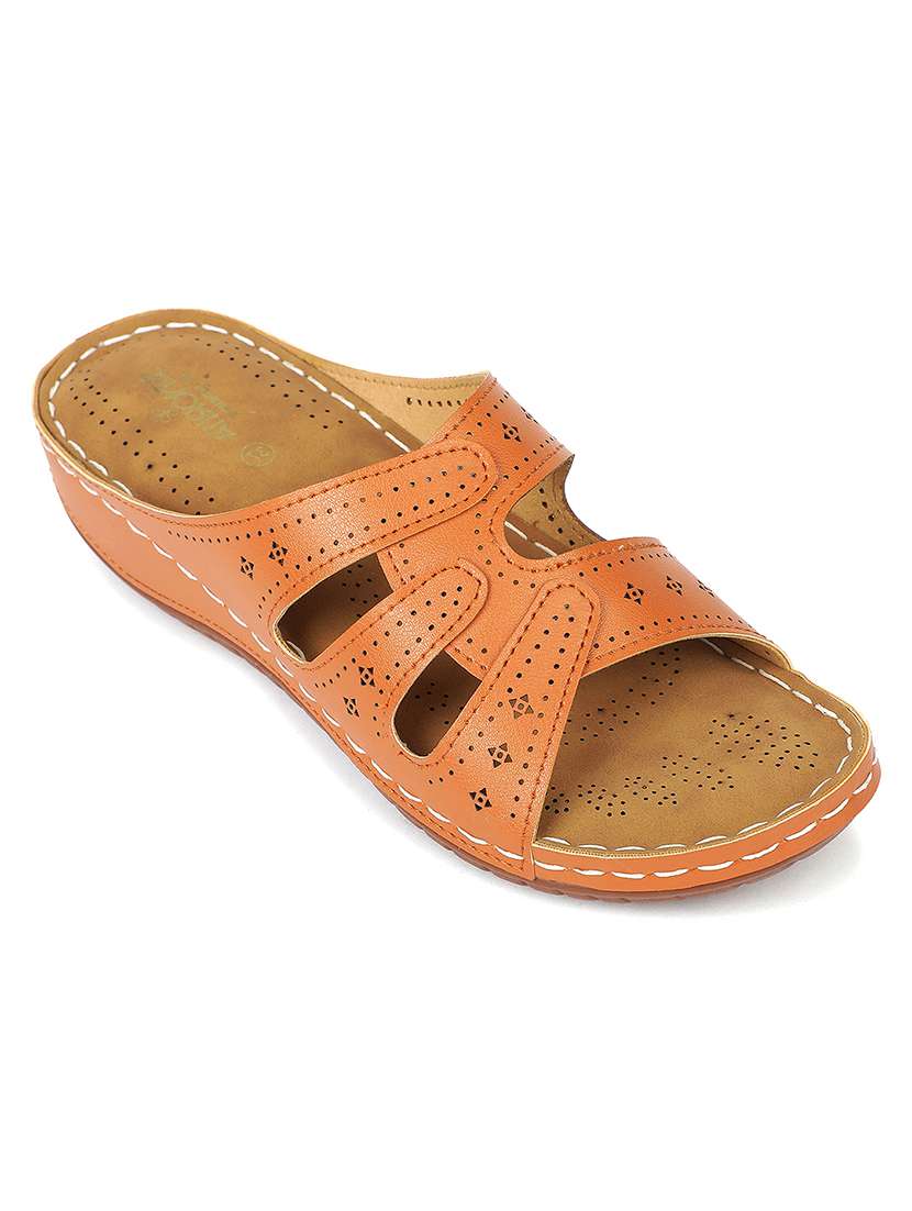 women tan slip on wedge