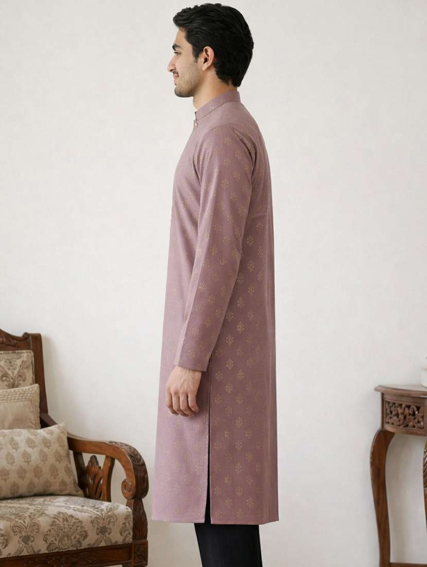 Men Printed Mandarin Neck Long Kurta - 22453634 -  Standard Image - 3