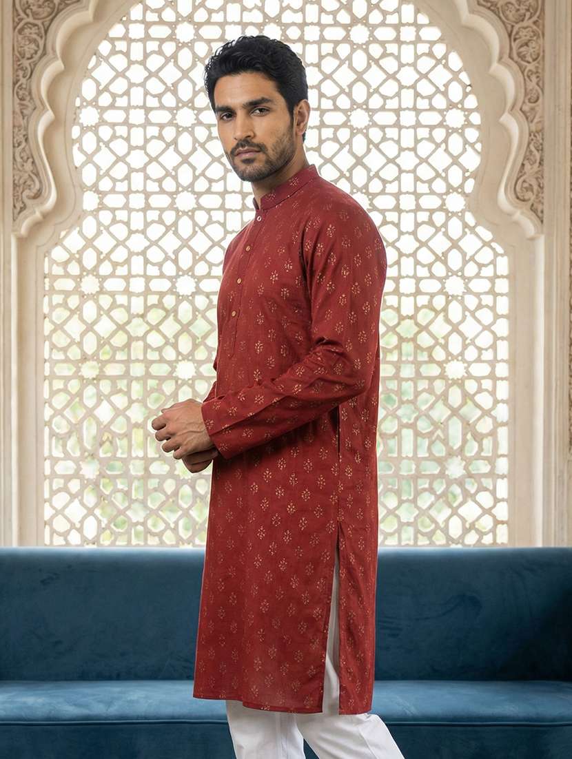 maroon cotton long  kurta - 22453635 -  Standard Image - 3