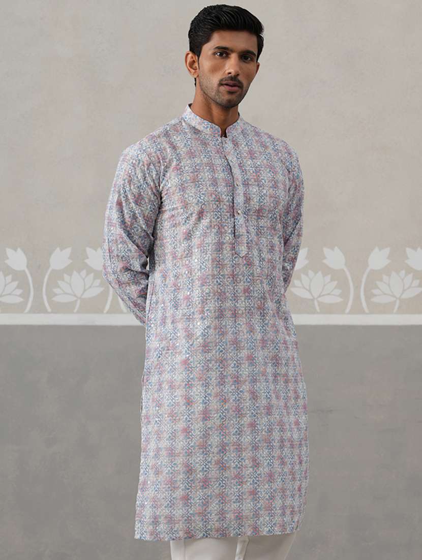men printed mandarin neck long kurta - 22453643 -  Standard Image - 3