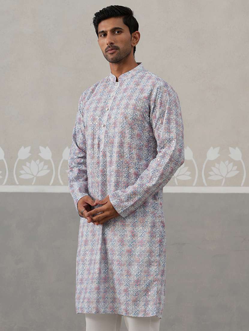men printed mandarin neck long kurta - 22453643 -  Standard Image - 5
