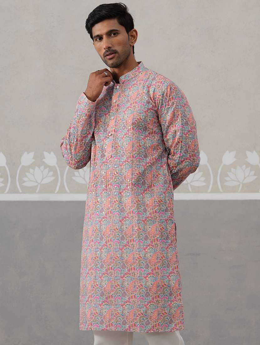 men printed mandarin neck long kurta - 22453645 -  Standard Image - 5