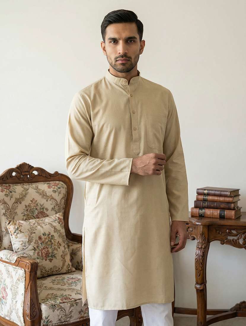 men solid mandarin neck long kurta