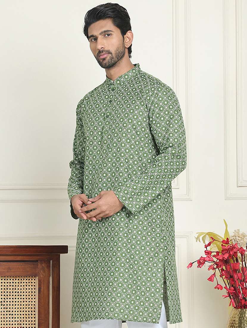 Men Printed Mandarin Neck Long Kurta - 22453651 -  Standard Image - 3