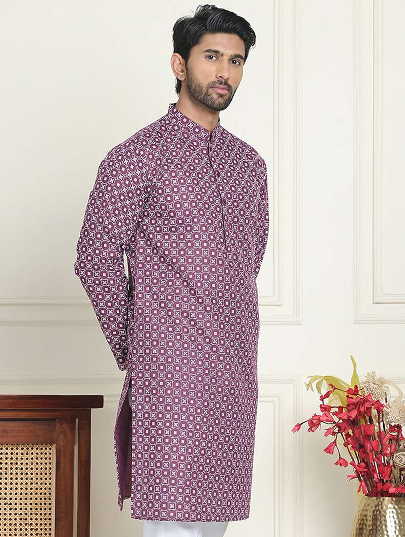 Men Printed Mandarin Neck Long Kurta - 22453652 -  Standard Image - 3