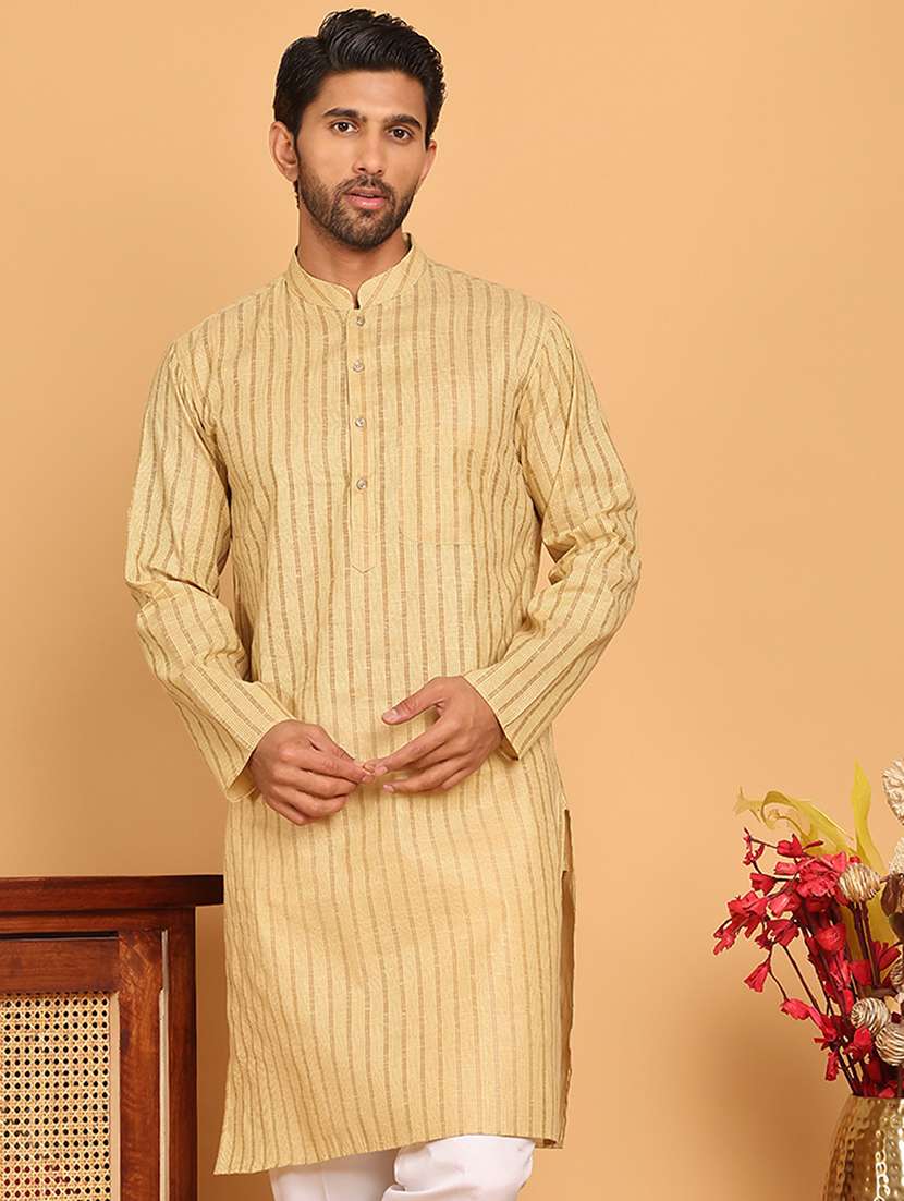 men striped mandarin neck long kurta