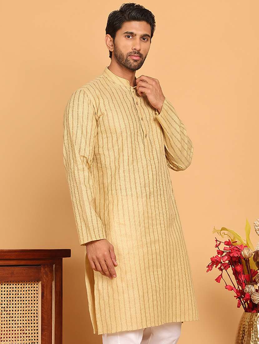 men striped mandarin neck long kurta - 22453653 -  Standard Image - 3