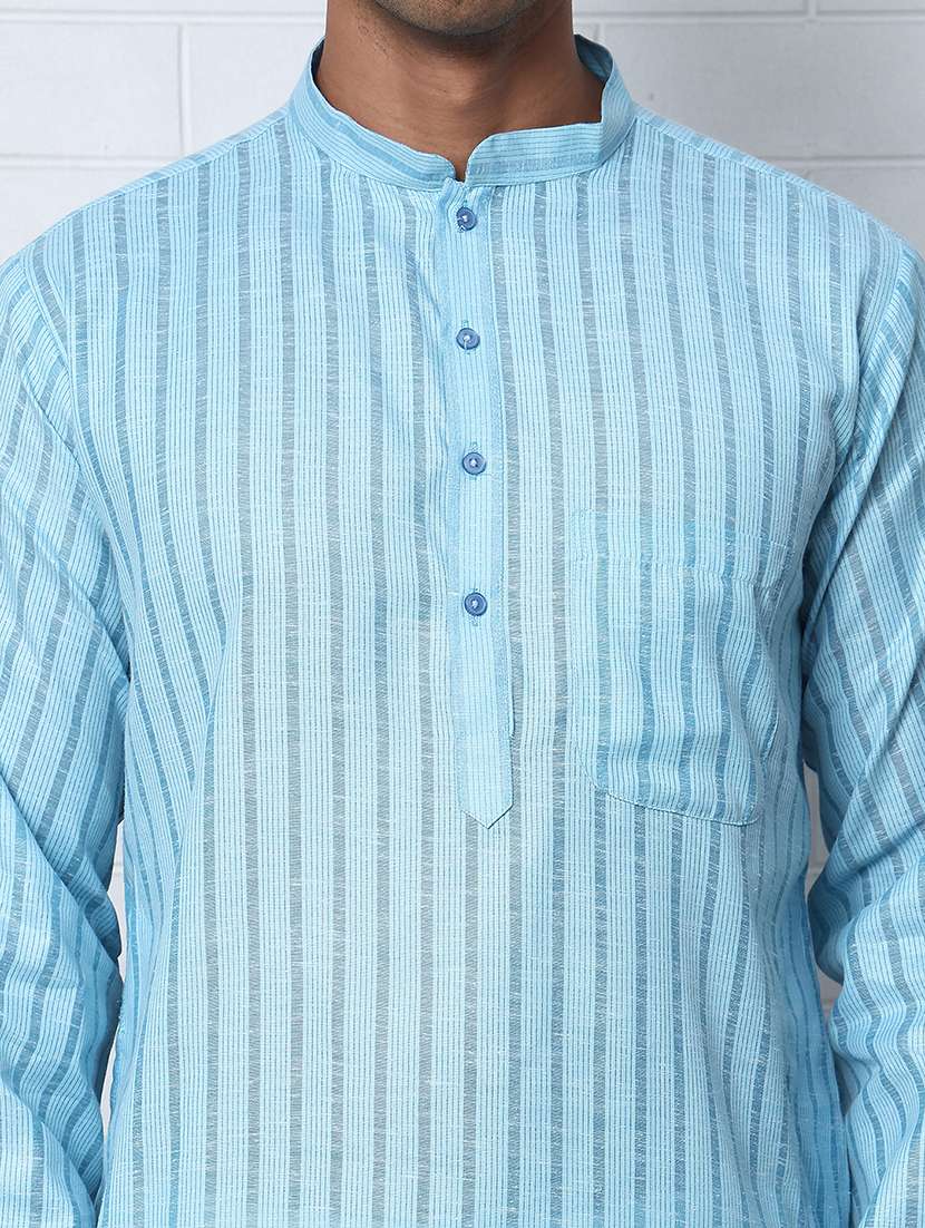 Men Striped Mandarin Neck Long Kurta - 22453654 -  Standard Image - 5