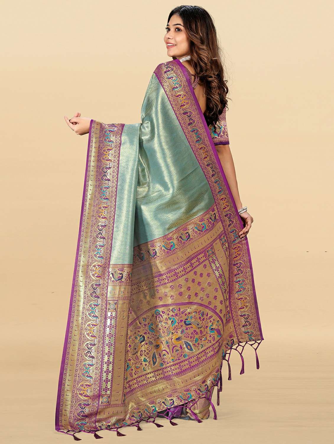 women self design kanjivaram saree with blouse - 22453662 -  Standard Image - 3