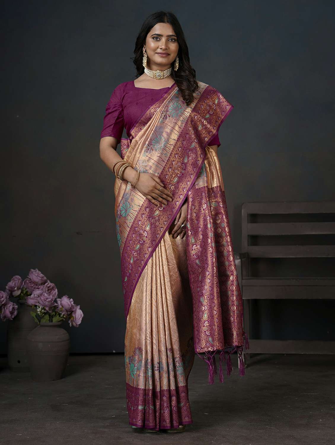 women self design banarasi saree with blouse