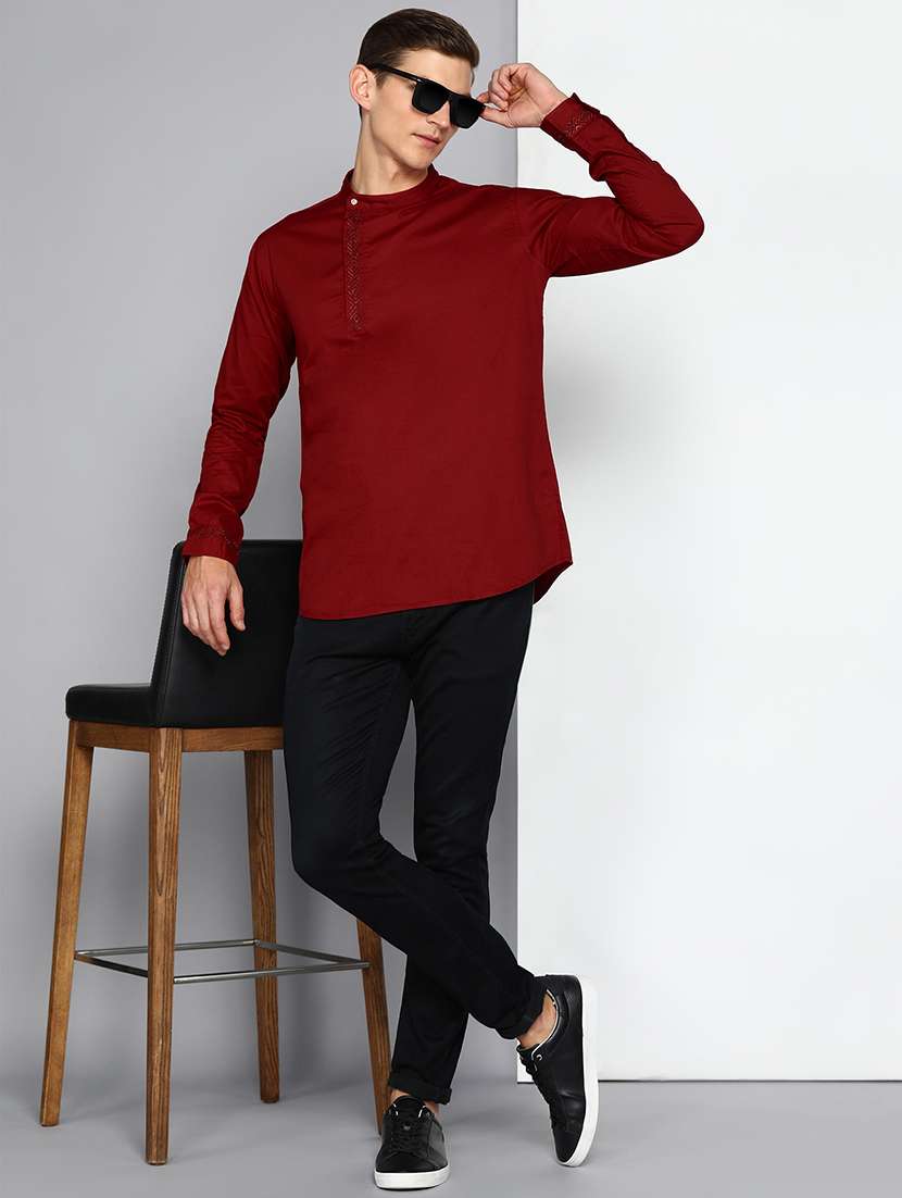 men solid mandarin neck angrakha short kurta - 22453773 -  Standard Image - 5