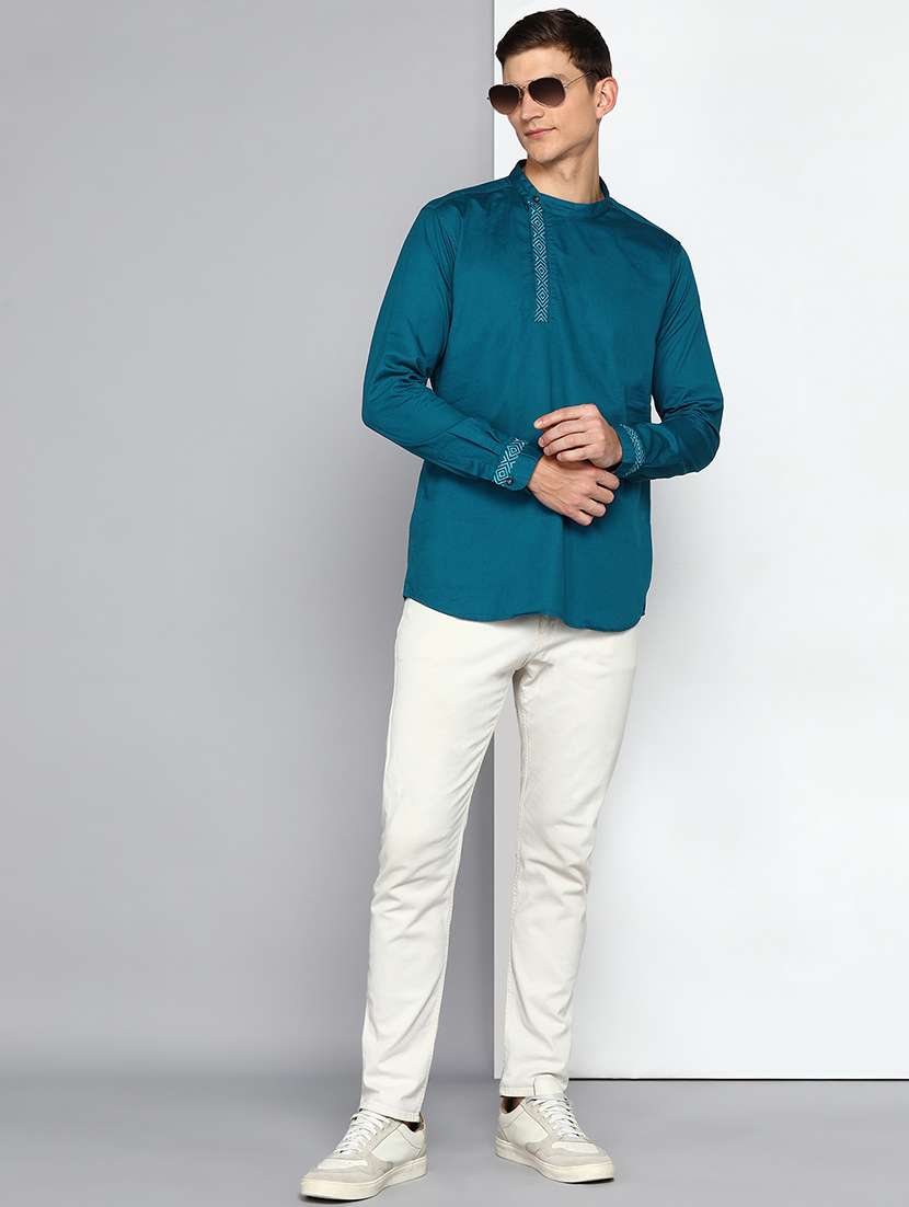 men solid mandarin neck angrakha short kurta - 22453774 -  Standard Image - 5