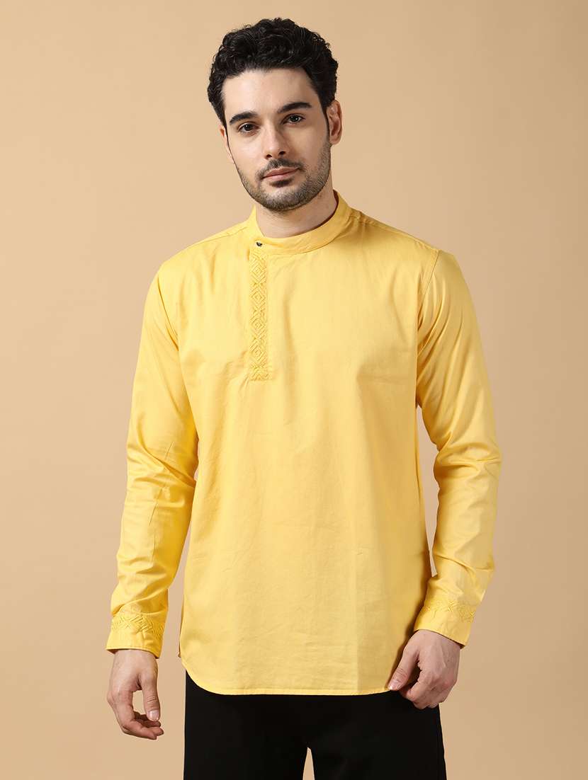 men solid mandarin neck angrakha short kurta