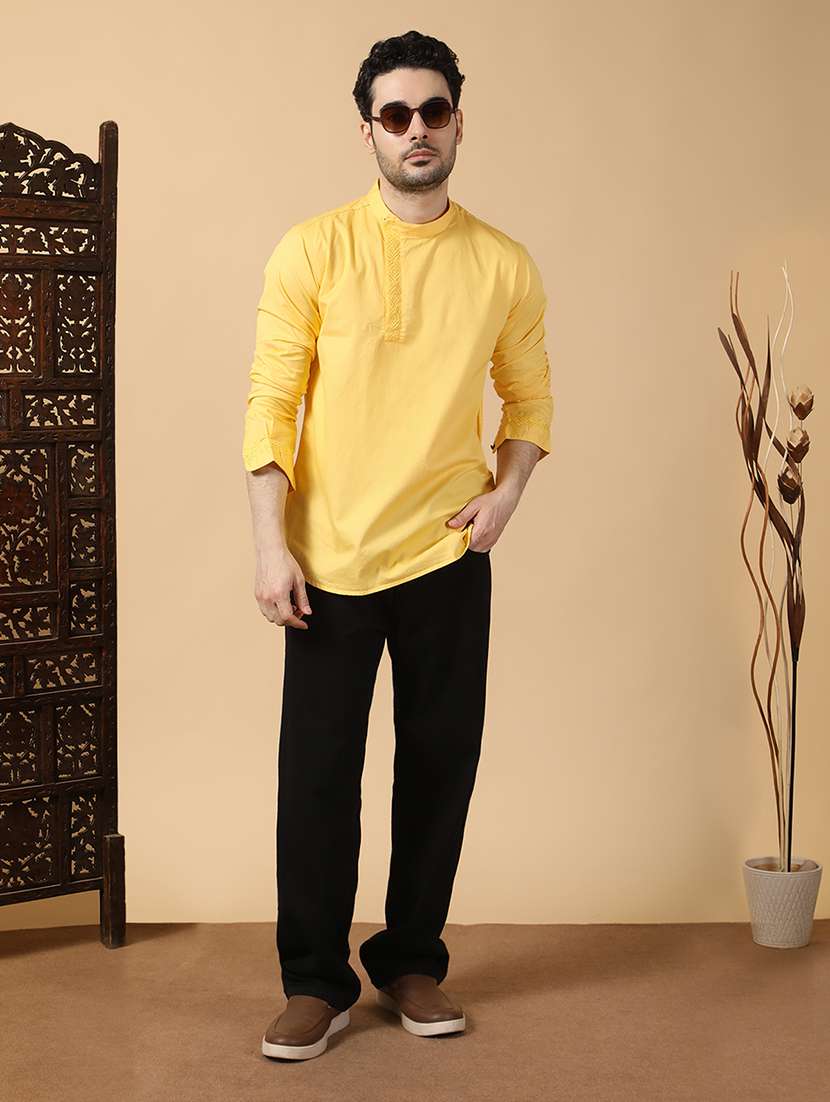 men solid mandarin neck angrakha short kurta - 22453775 -  Standard Image - 5