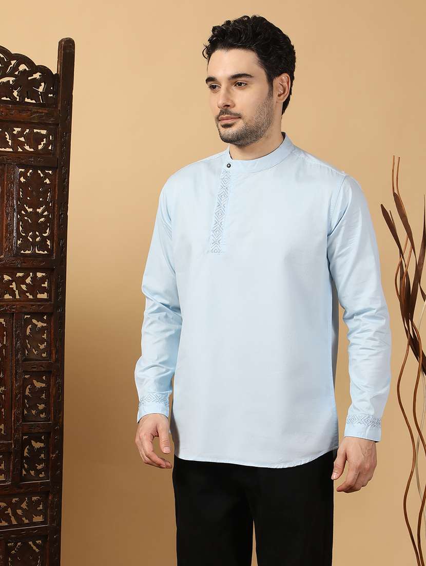 men solid mandarin neck angrakha short kurta