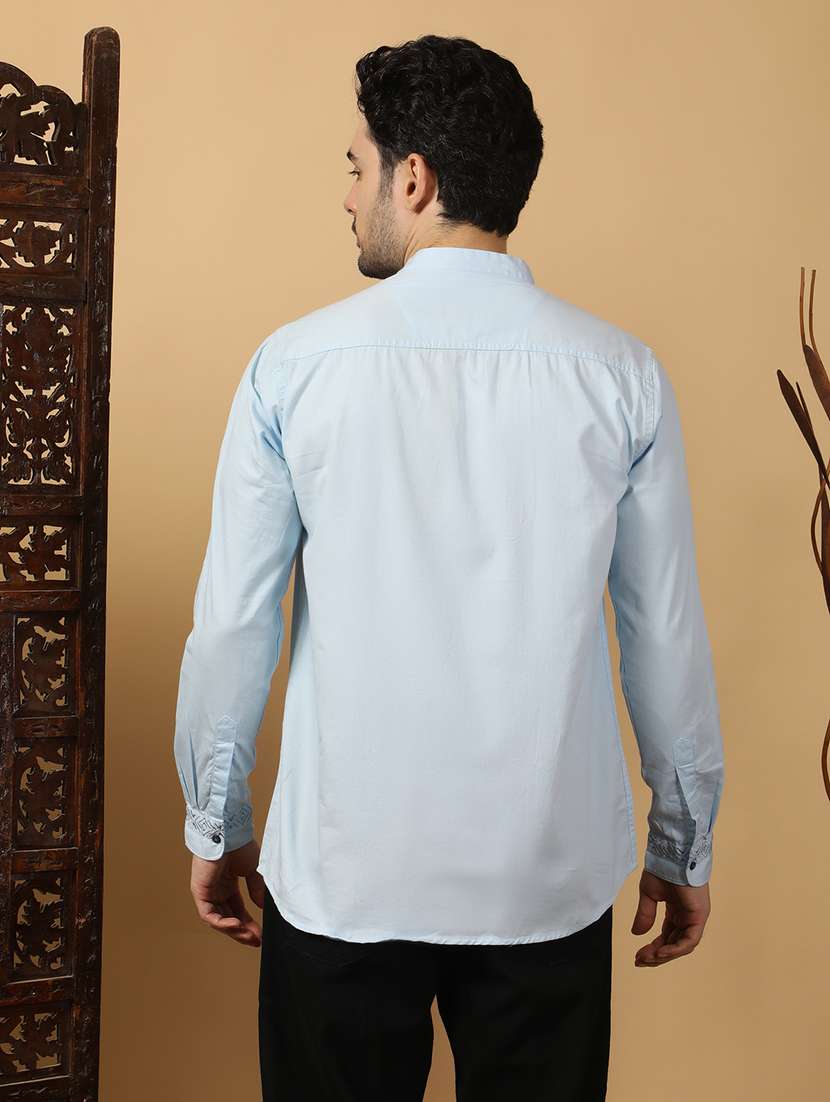 men solid mandarin neck angrakha short kurta - 22453776 -  Standard Image - 3
