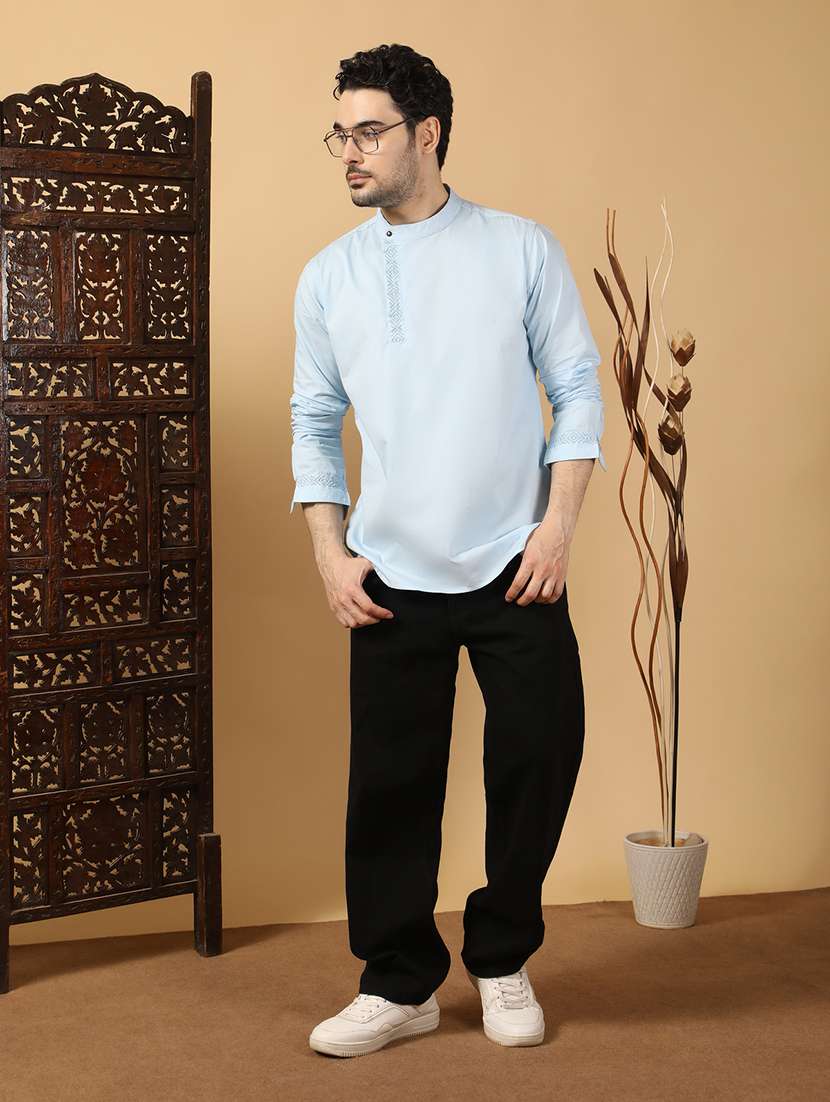 men solid mandarin neck angrakha short kurta - 22453776 -  Standard Image - 5