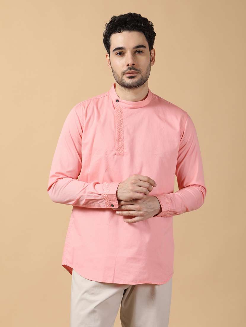 men solid mandarin neck angrakha short kurta
