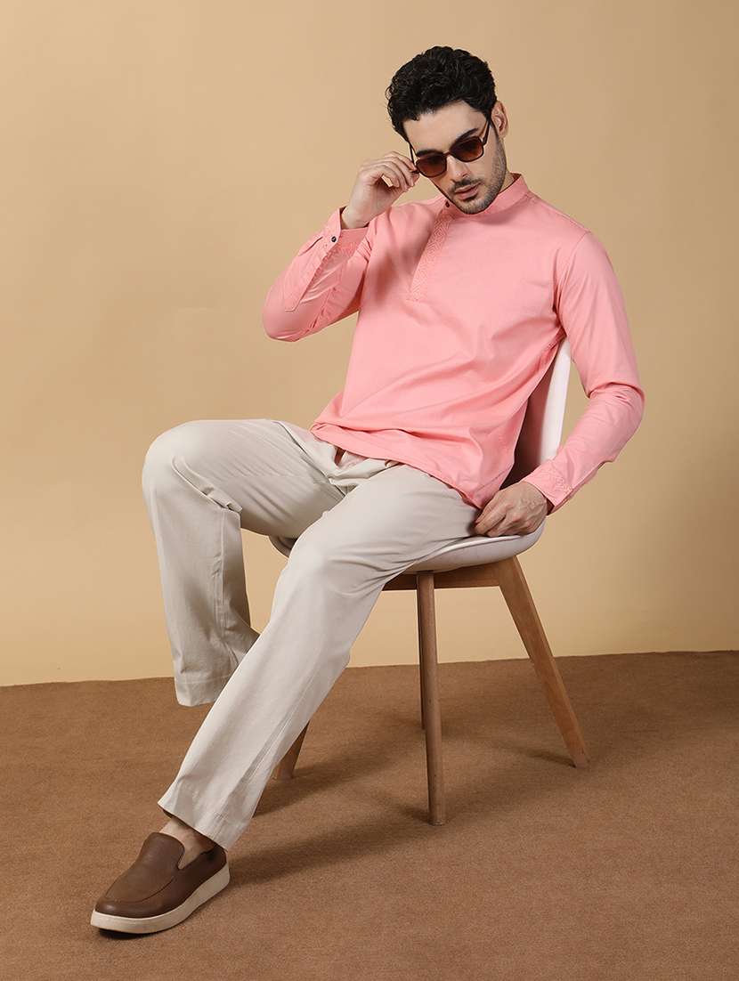 men solid mandarin neck angrakha short kurta - 22453777 -  Standard Image - 5