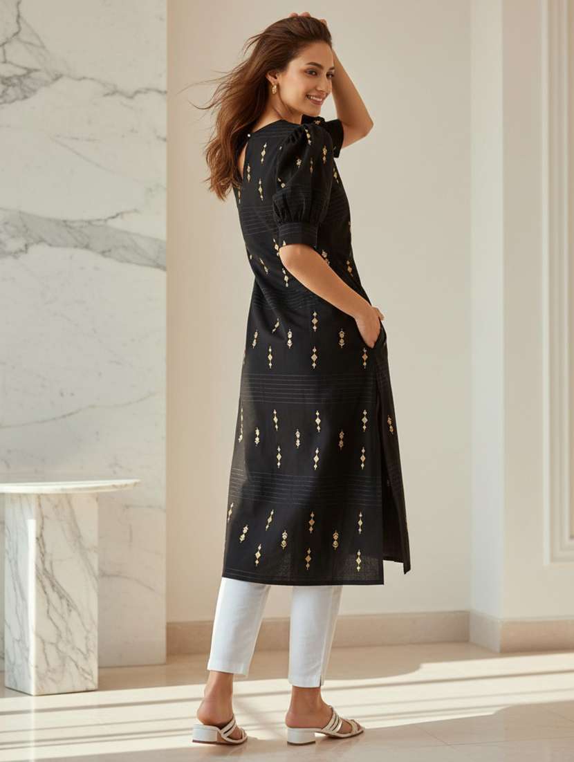 women black silk straight kurta - 22453778 -  Standard Image - 3