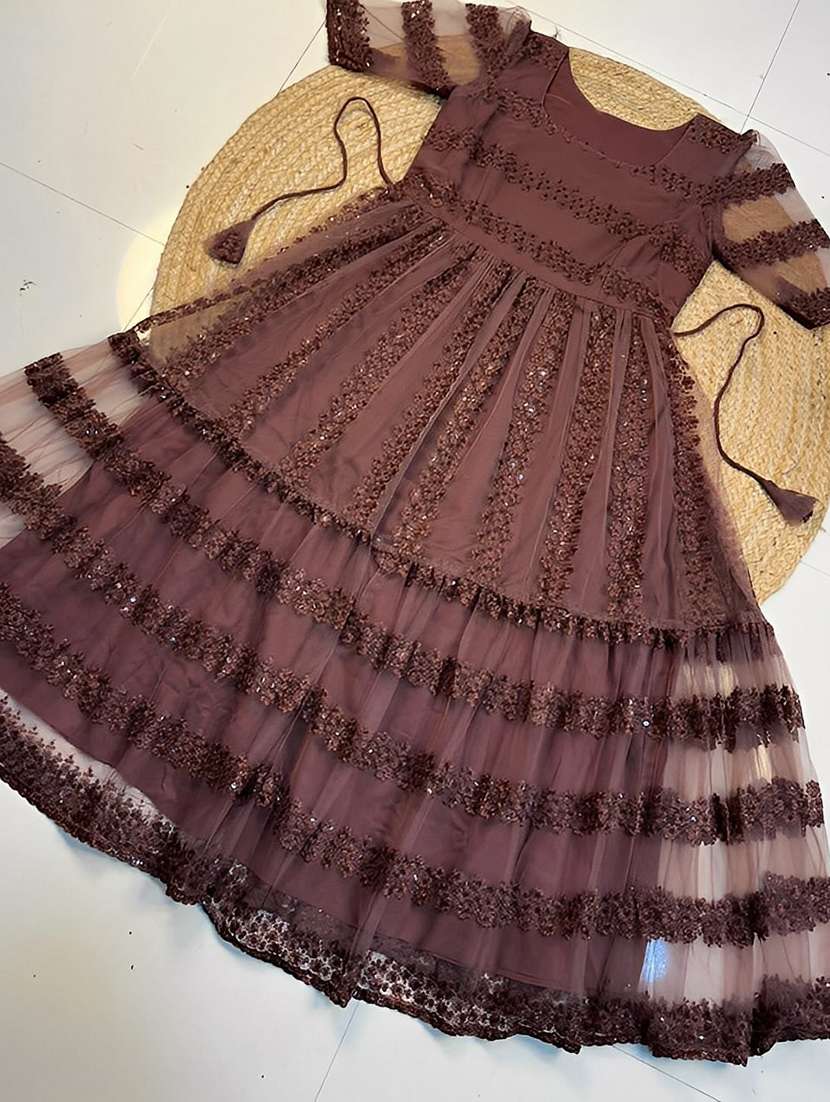women brown net fit & flare dress - 22453784 -  Standard Image - 3
