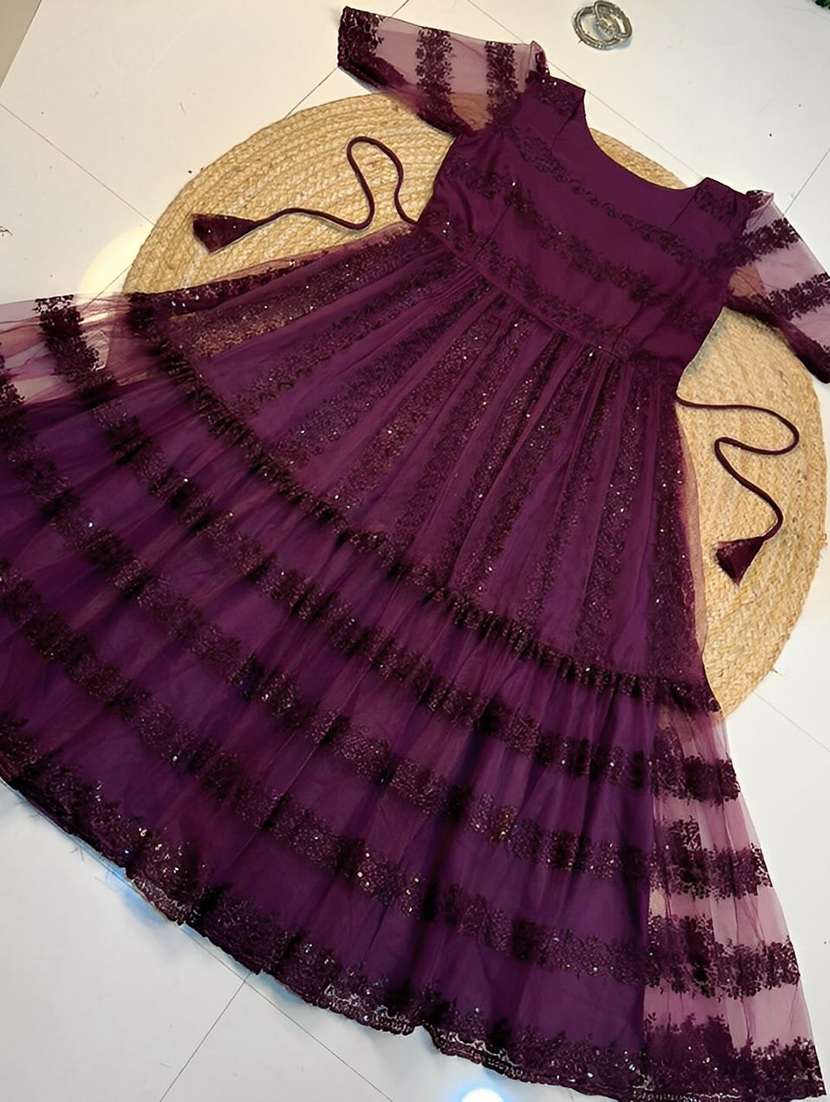 women burgundy net fit & flare dress - 22453785 -  Standard Image - 3
