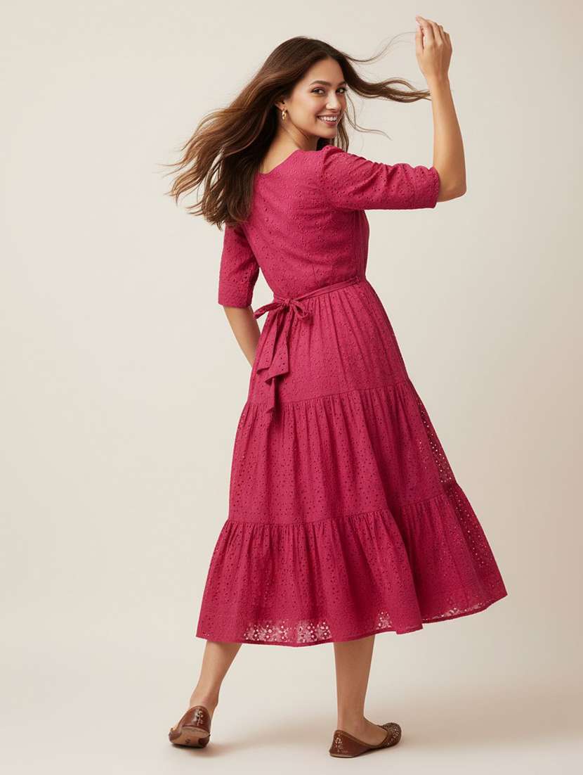 women pink cotton fit & flare dress - 22453787 -  Standard Image - 3