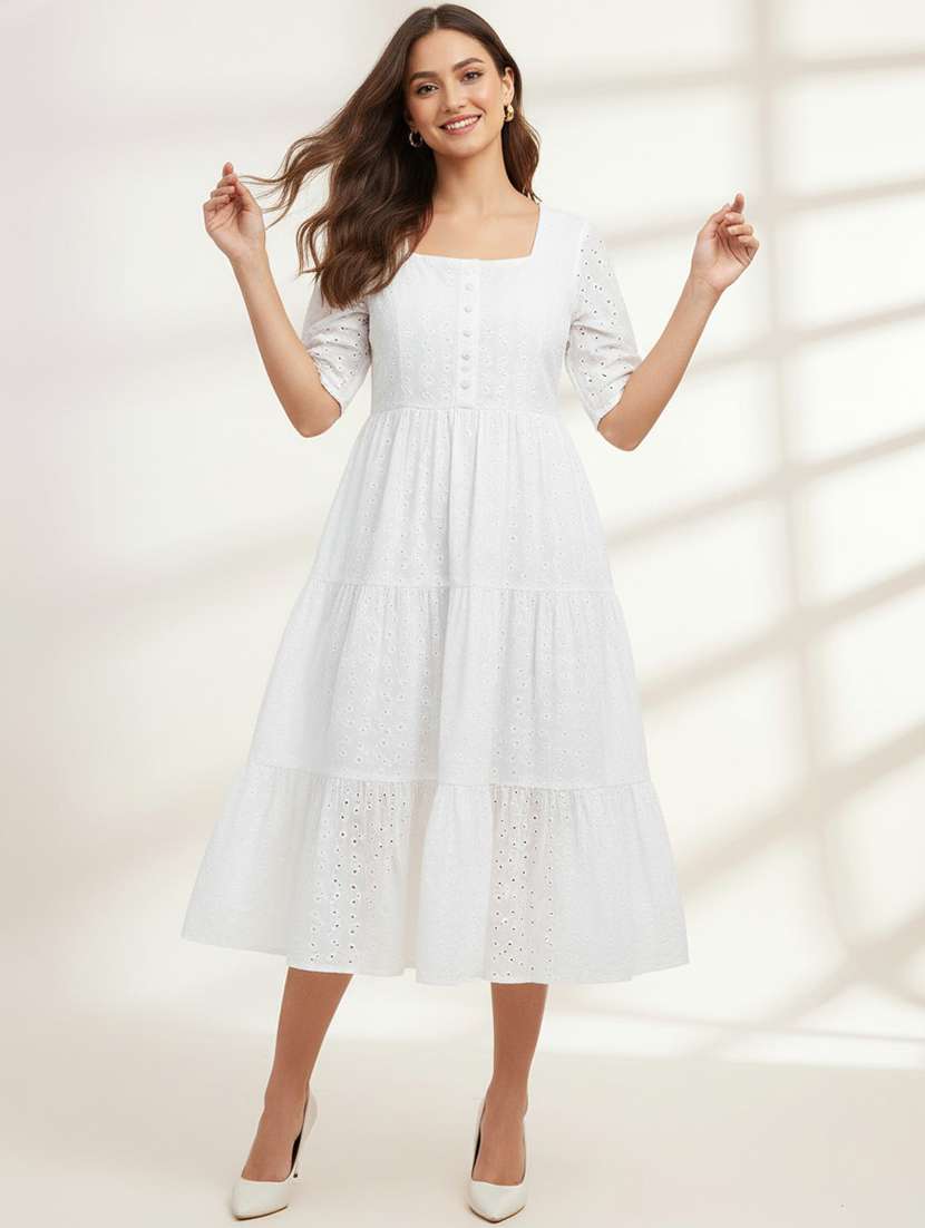 women white cotton fit & flare dress