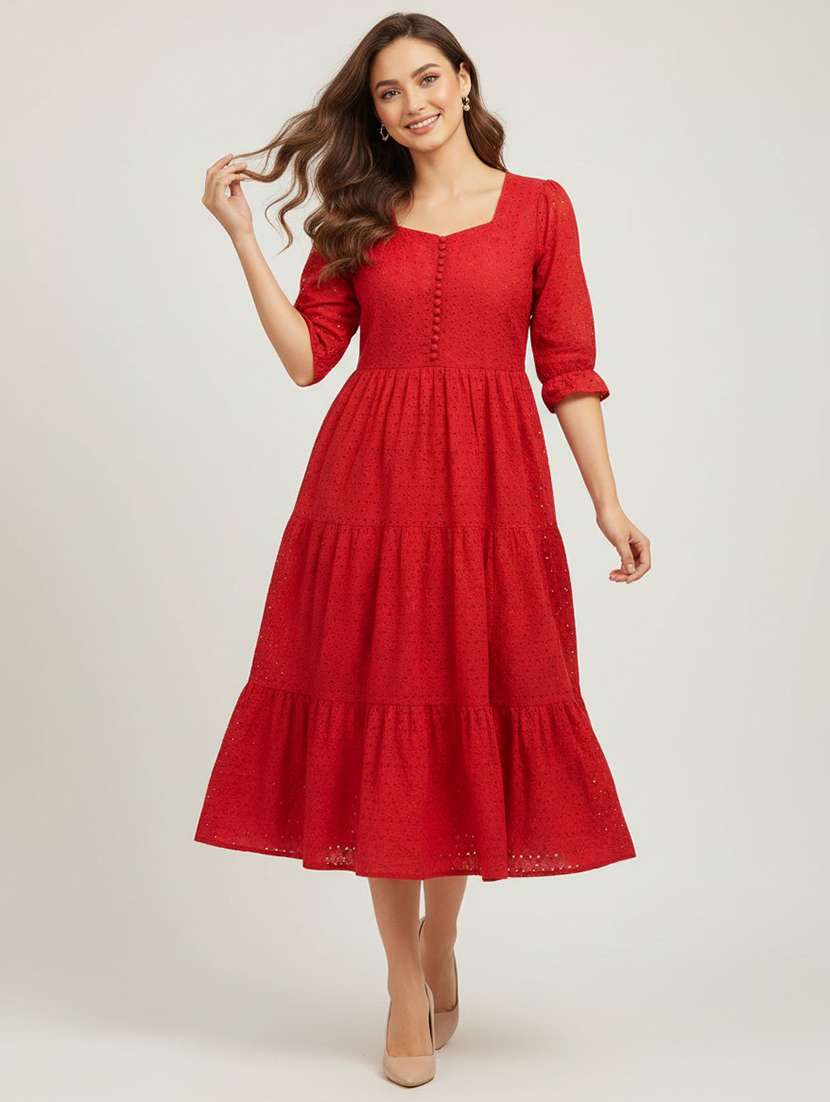 women red cotton fit & flare dress